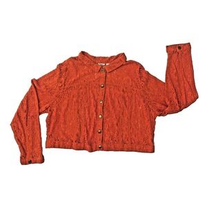 Coastal Cowgirl Boho Orange Floral‎ Lace Button-Down Jacket Plus Size 20W